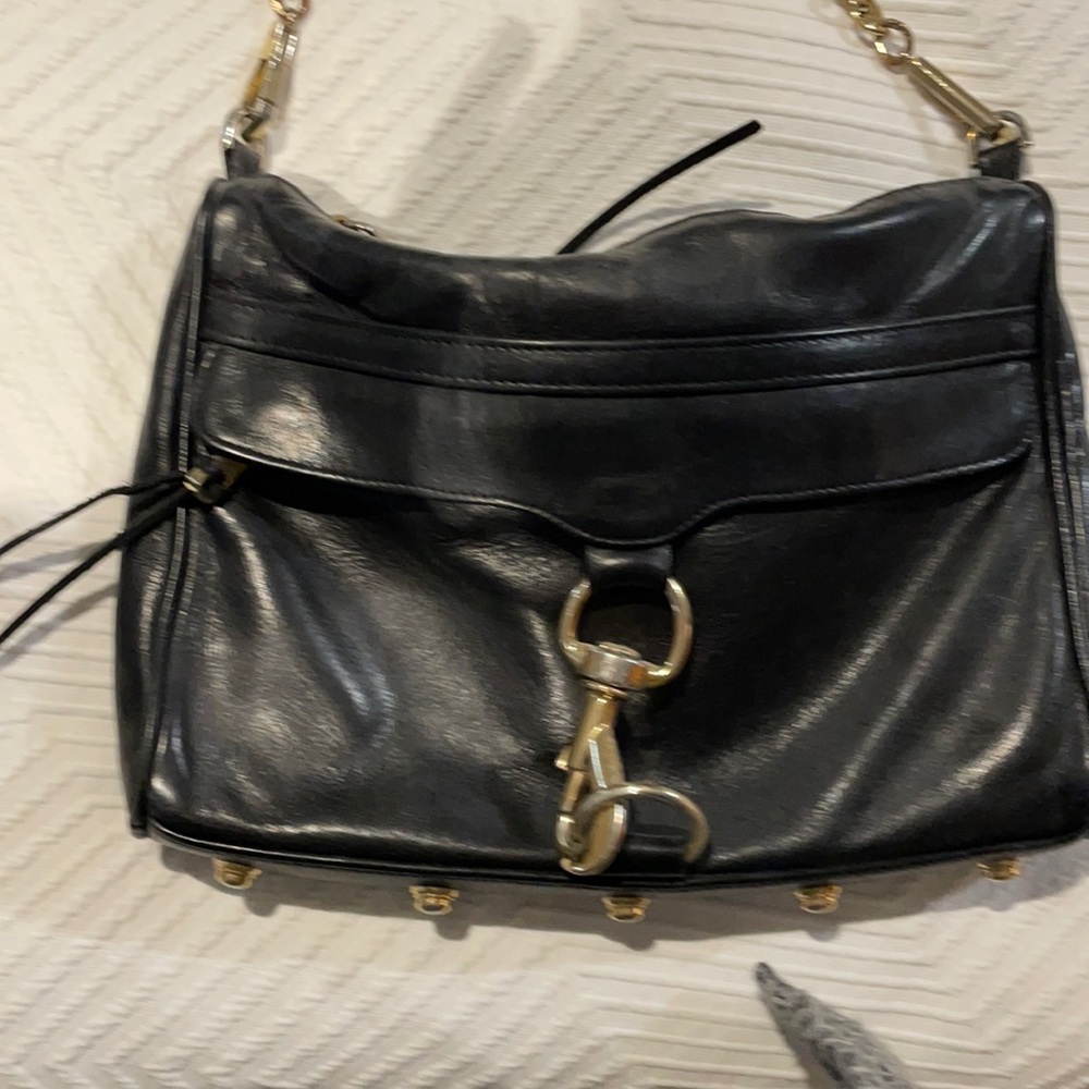 Rebecca minkoff black and gold mac bag chain link strap